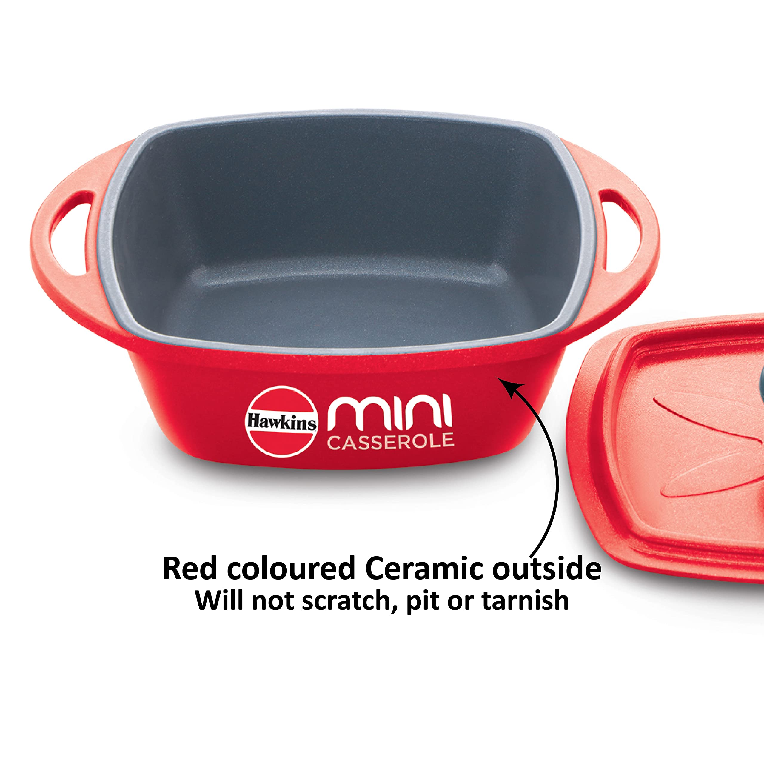 Hawkins Aluminium 0.75 liter Mini Casserole With Lid, Square Series Die-Cast Pan For Cooking, Reheating, Serving And Storing, Re